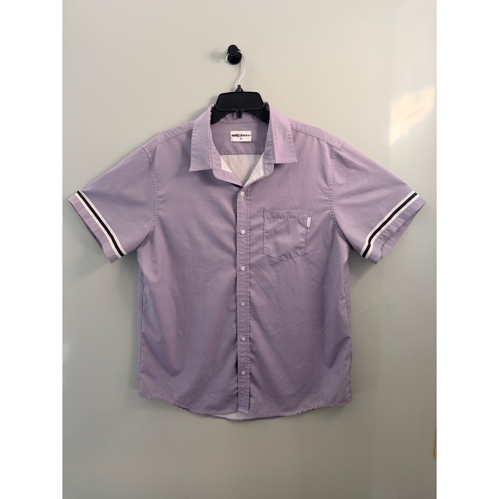 Mavrans Mens XL Short Sleeve Button Down Shirt Lavender Purple Striped Cuffs